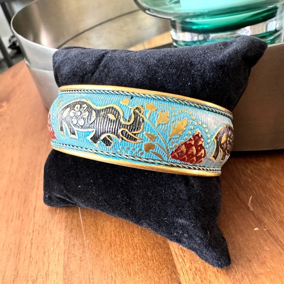 Artisan Nepal Brass Painted Elephant Cuff Bracelet - Picture 3 of 7